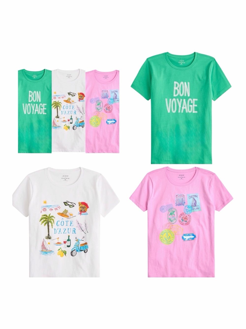 NWT! Lot of (3) J. Crew Travel-Themed Cotton Graphic Tees. Size Medium.